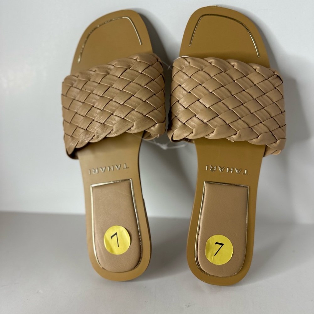 Tahari Melissa Crisscross Braided Tan Slides